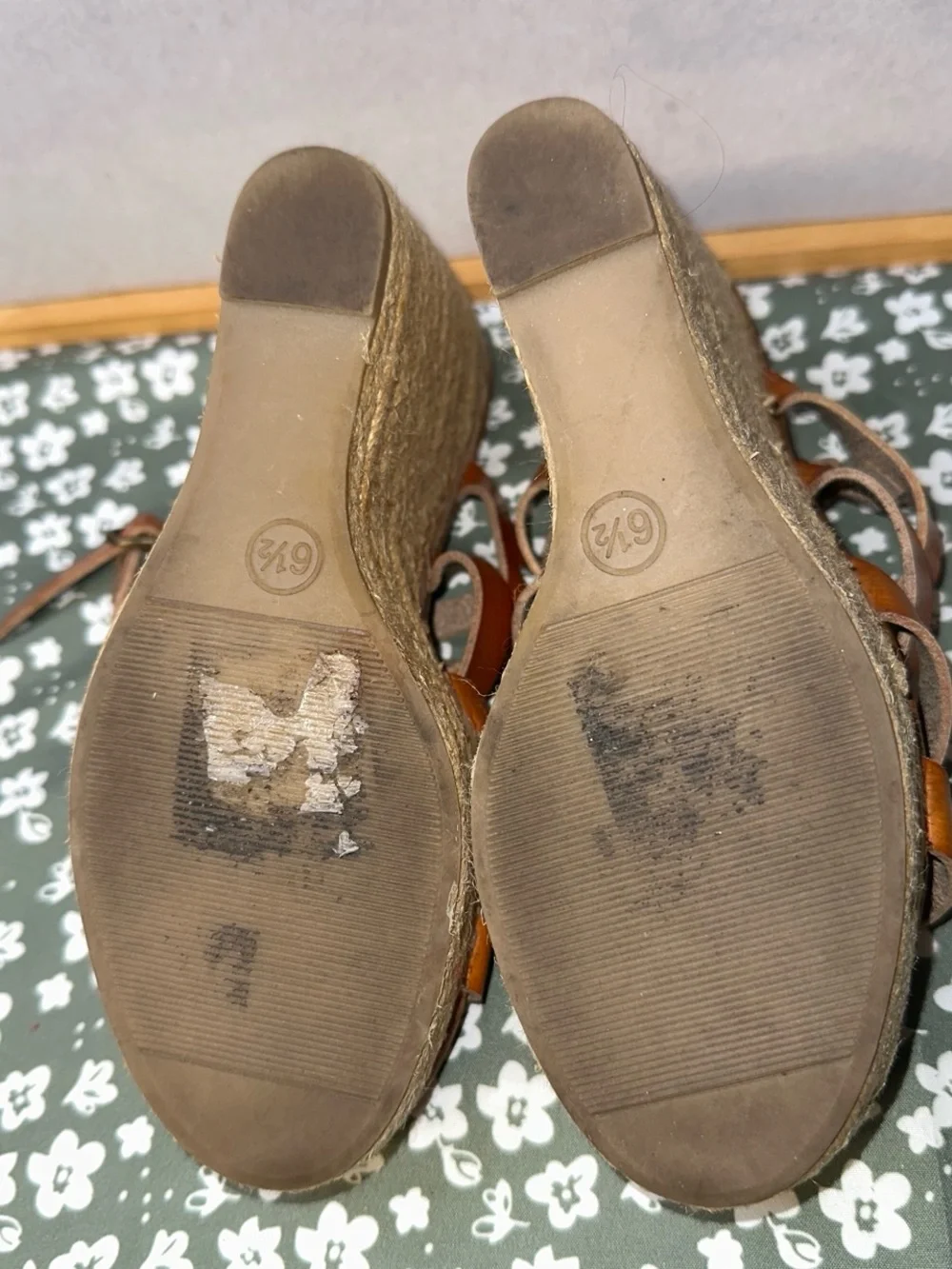Mossimo Supply Co. Cognac Brown Leather Wedge Sandals
